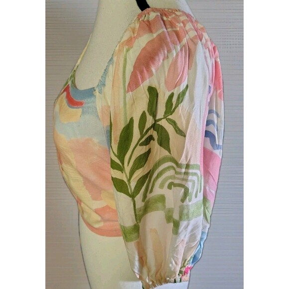 Paper Heart Blouse Size XS  Crop Floral Palm Tree 100% Rayon New - Picture 6 of 7